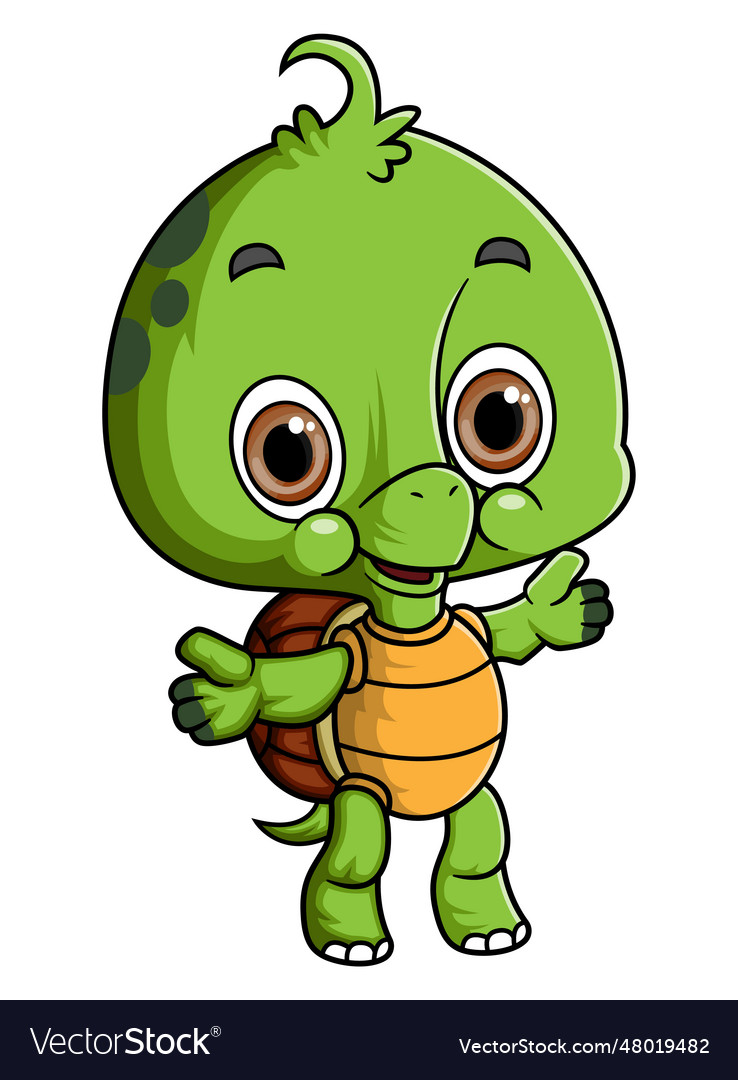 Cartoon smiling turtle waving hand Royalty Free Vector Image