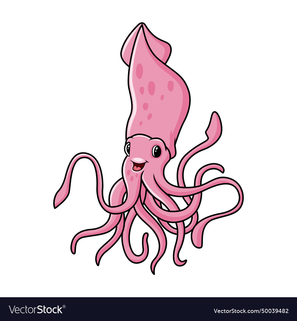 Cute funny squid cartoon a smile Royalty Free Vector Image