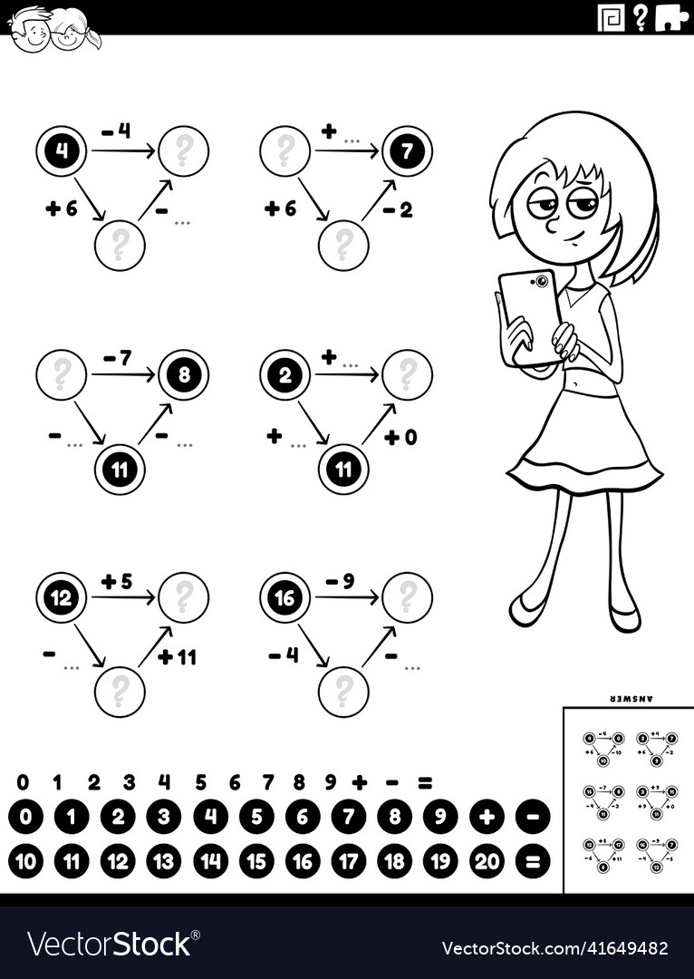 Educational calculation task with cartoon girl Vector Image