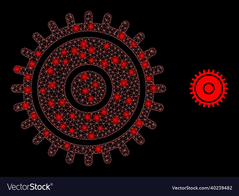 Mesh web cog with bright wire frame flares vector image Mesh web cog with bright wire frame flares