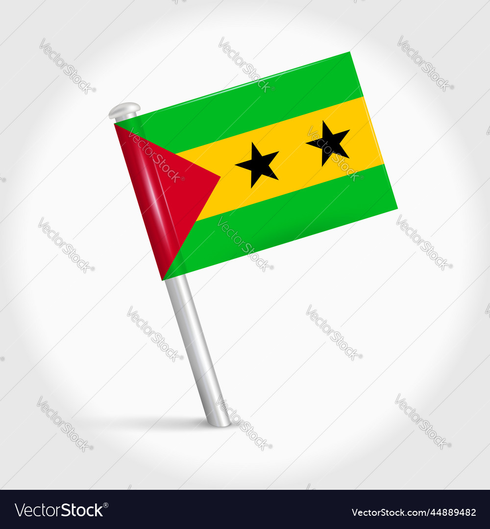 Sao tome und principe map pin flag 3d realistisch vector image Sao tome und principe map pin flag 3d realistisch
