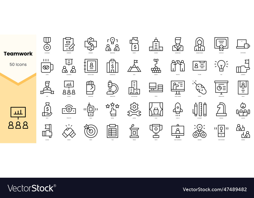 Set of teamwork icons simple line art style Vector Image Set of teamwork icons simple line art style