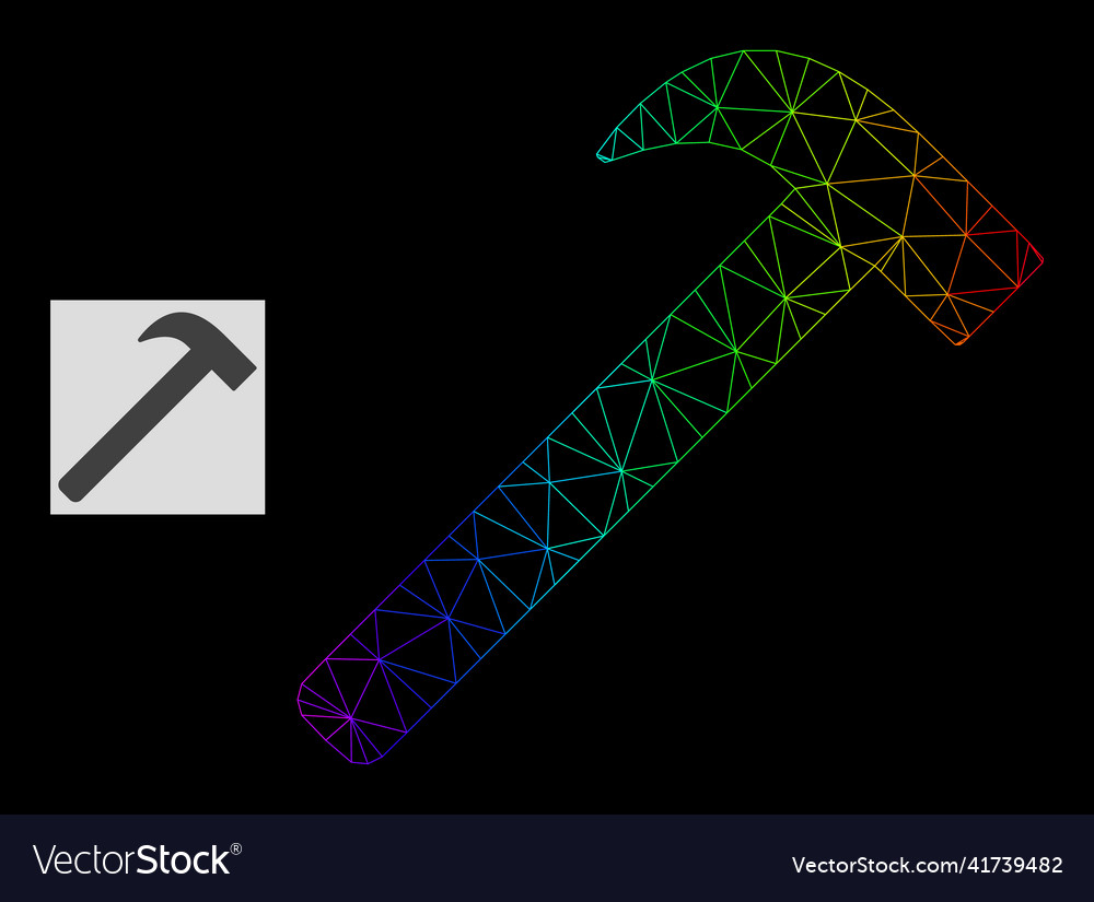 Spectrum gradient polygonal net hammer tool icon vector image Spectrum gradient polygonal net hammer tool icon