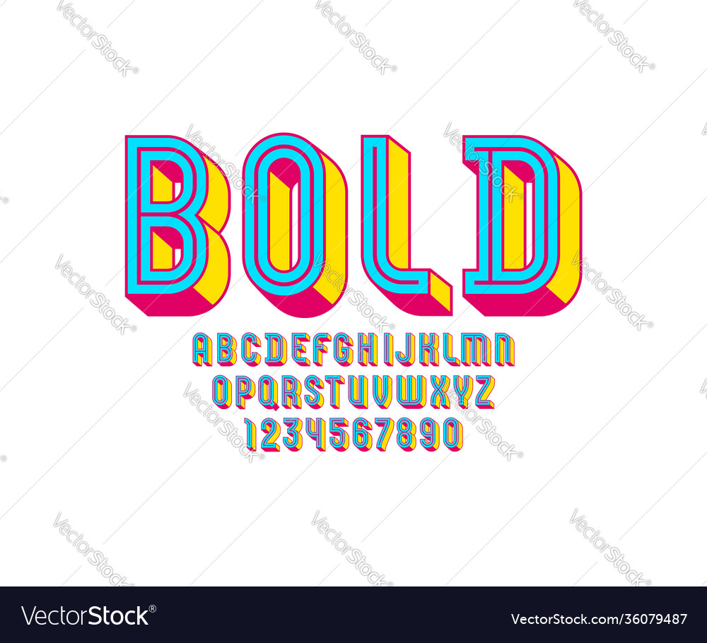 3d modern font trendy bright alphabet condensed Vector Image