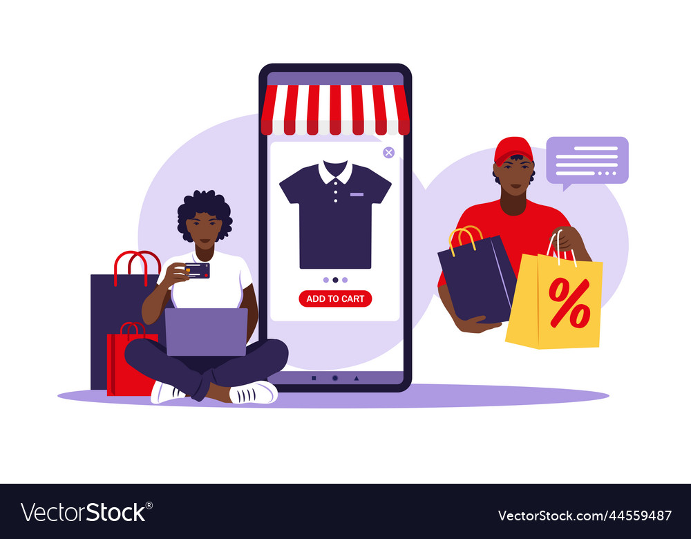 African woman online shopping pay with credit