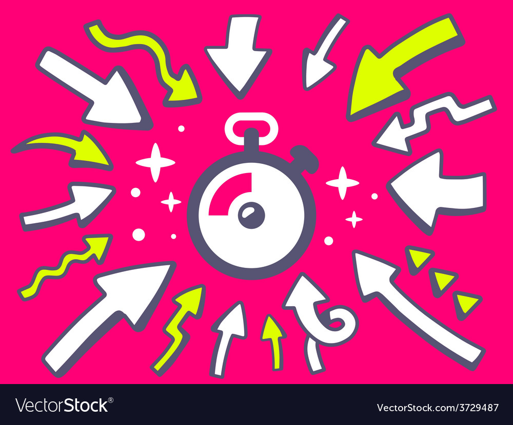 Arrows point to icon stopwatch on pin Royalty Free Vector
