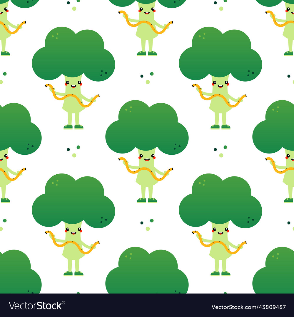 Broccoli character with measuring tape pattern vector image Broccoli character with measuring tape pattern