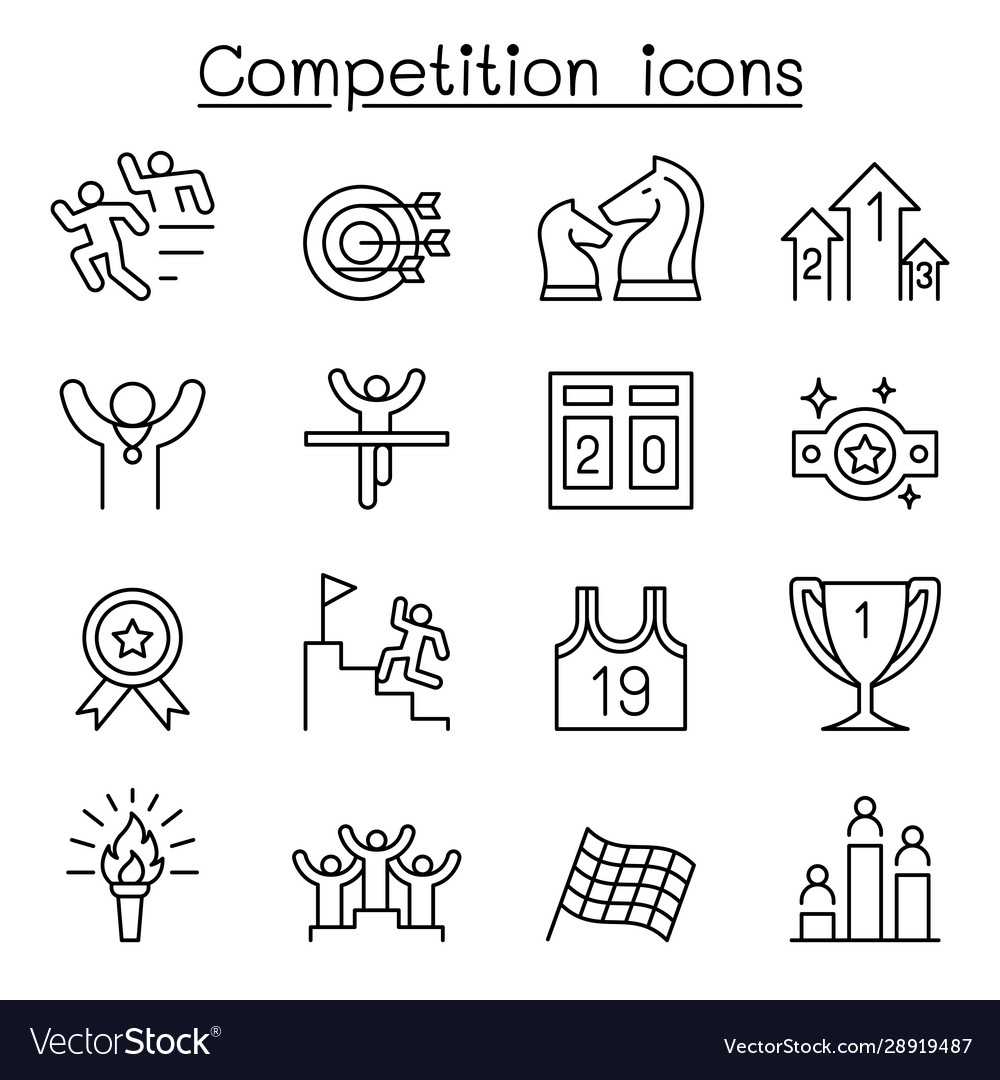 Competition icon set in thin line style Royalty Free Vector