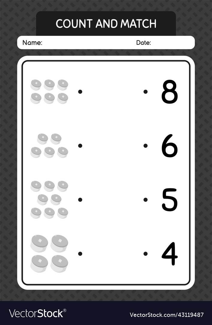Count and match game with cap worksheet Vector Image Count and match game with cap worksheet