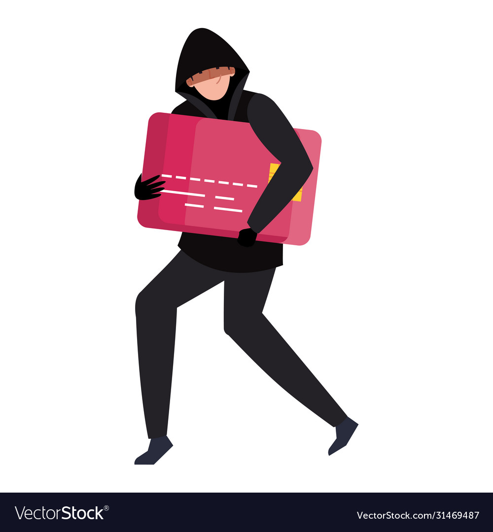 Hacker with credit card on white background