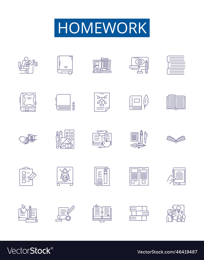 Homework line icons signs set design collection vector image Homework line icons signs set design collection