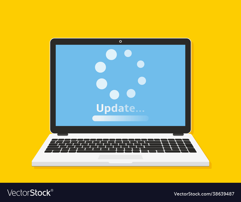 Laptop with update loading process on screen vector image Laptop with update loading process on screen