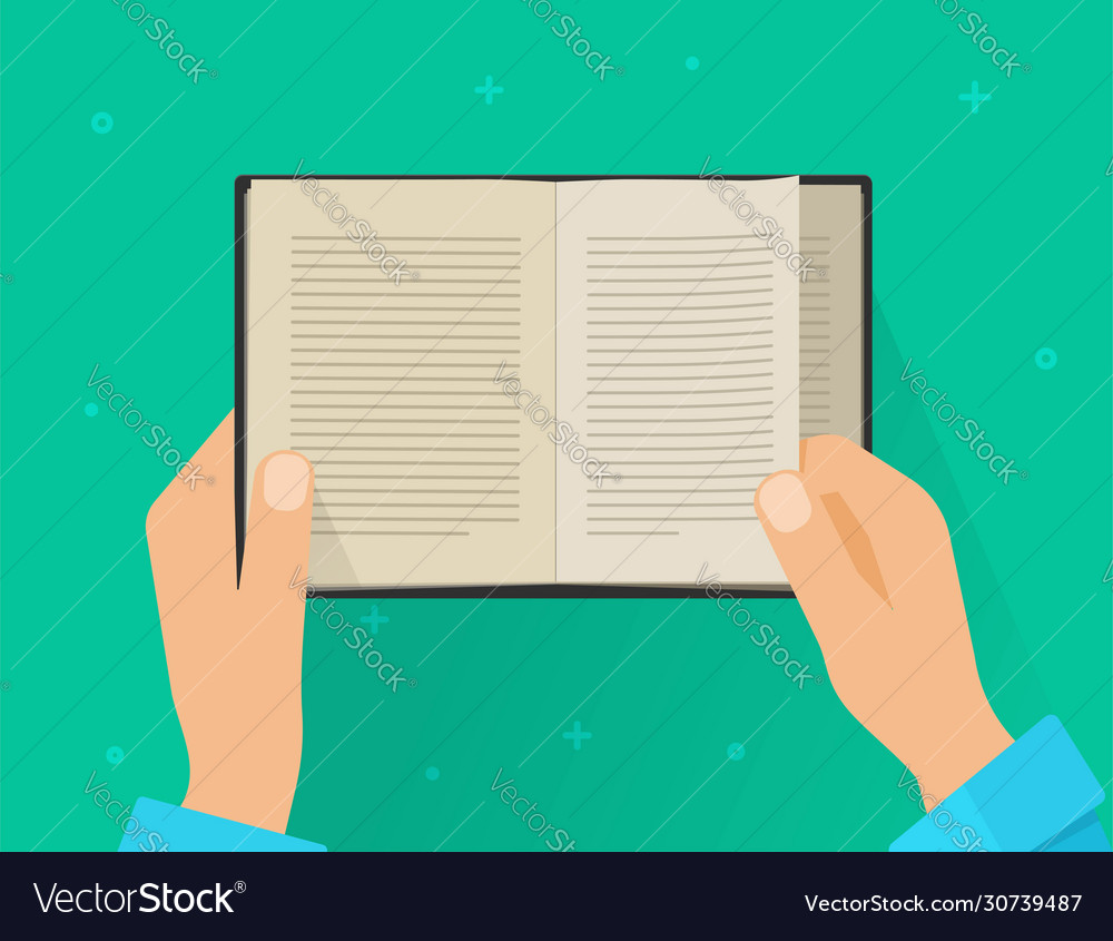 Man reading paper book isolated or male hands