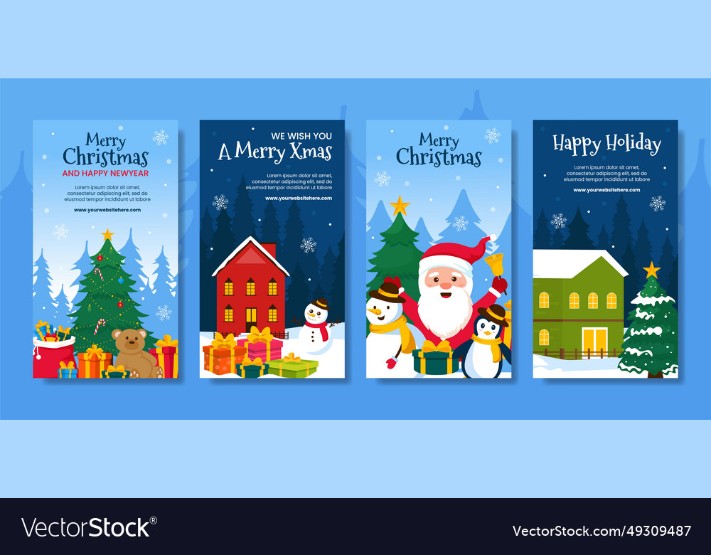 Merry christmas social media stories flat cartoon vector image Merry christmas social media stories flat cartoon