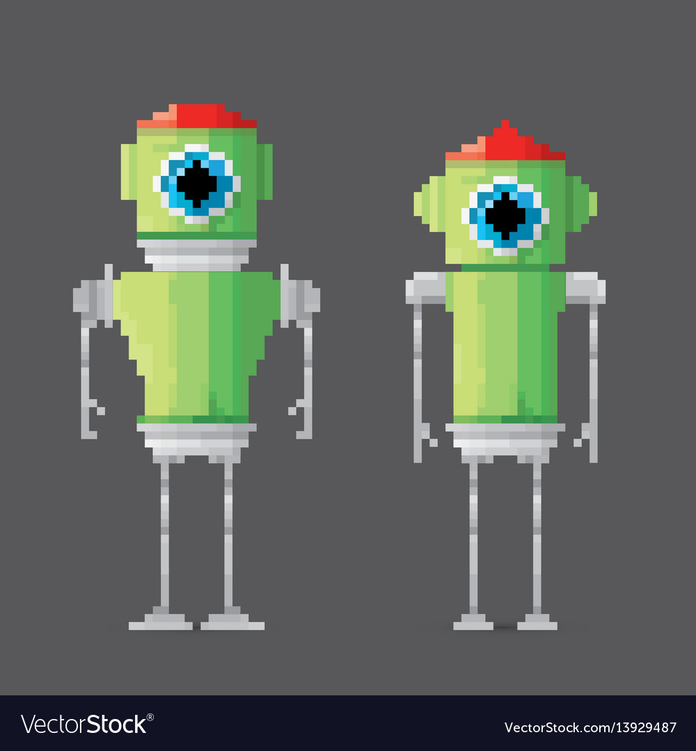 Pixel style robot set vector image Pixel style robot set