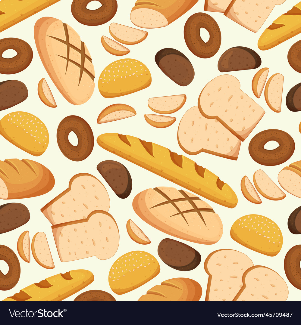 Seamless pattern with different bread and wheat Vector Image Seamless pattern with different bread and wheat