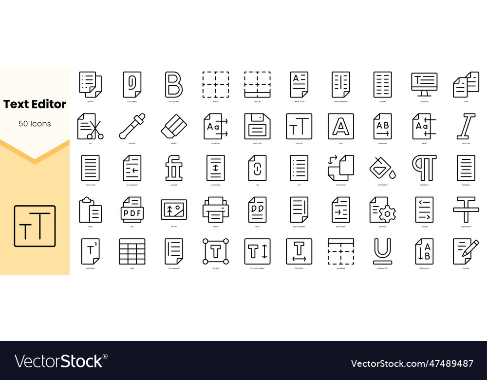 Set of text editor icons simple line art style
