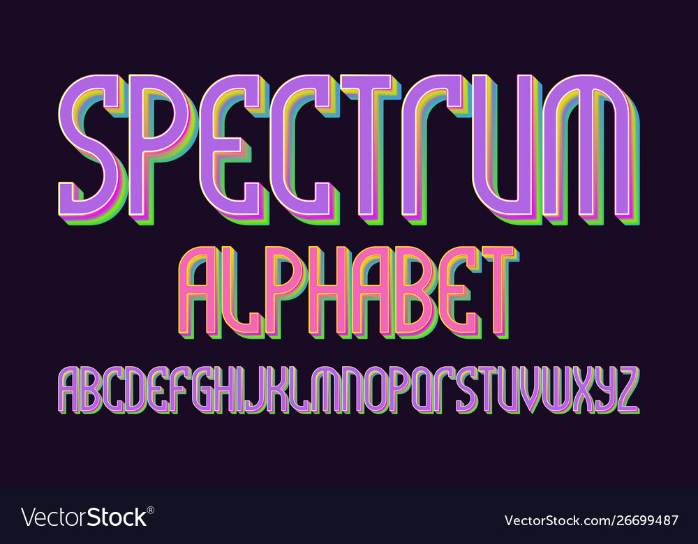 Spectrum alphabet iridescent colorful font vector image Spectrum alphabet iridescent colorful font