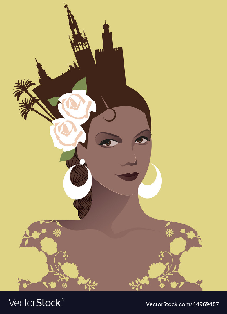 stylized-portrait-of-a-beautiful-spanish-woman-vector-image