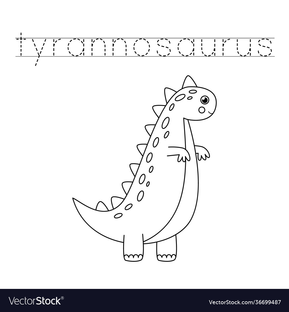 Tracing letters with cute dinosaurs writing vector image Tracing letters with cute dinosaurs writing