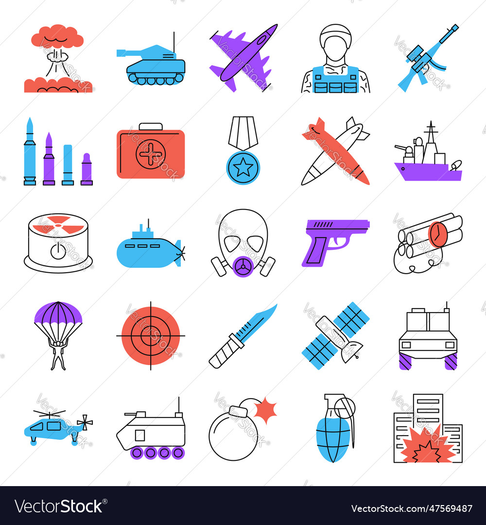 War and military icon set Royalty Free Vector Image