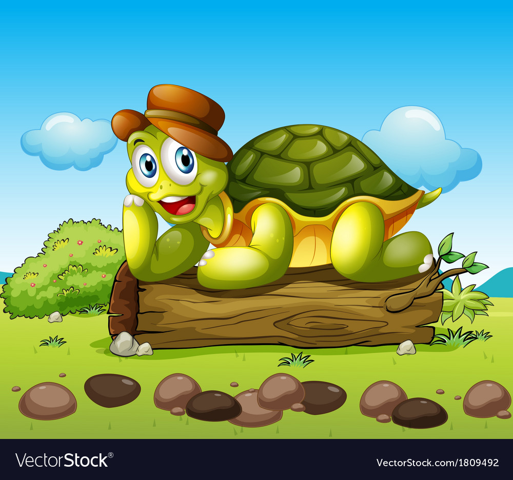 A smiling turtle above the trunk Royalty Free Vector Image