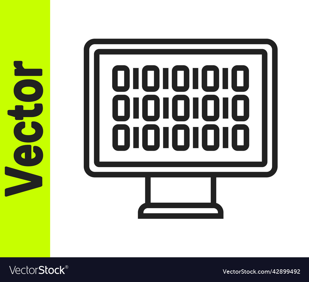 Black line binary code icon isolated on white