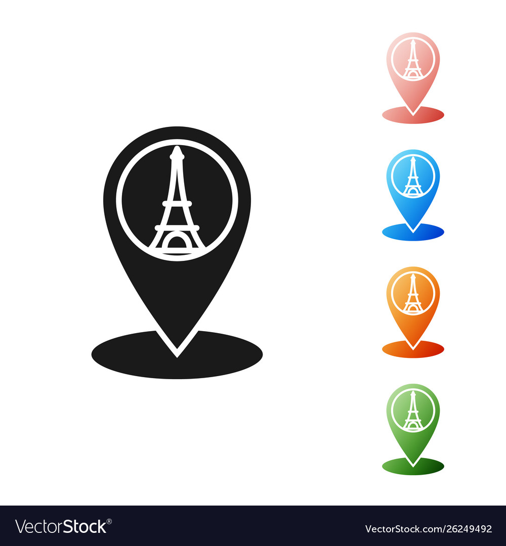 Schwarzer Kartenzeiger mit Eiffelturm-Ikone isoliert vector image Schwarzer Kartenzeiger mit Eiffelturm-Ikone isoliert