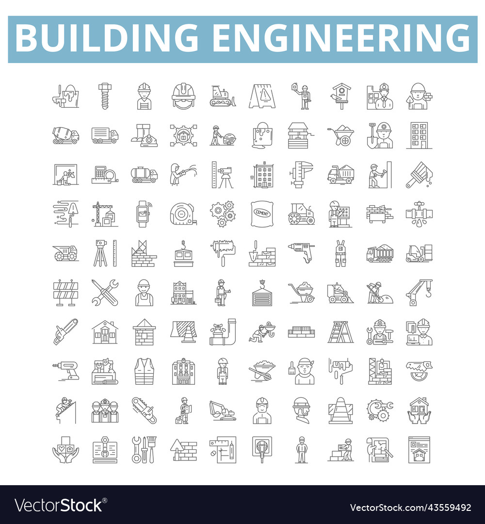 Building engineering icons line symbols web