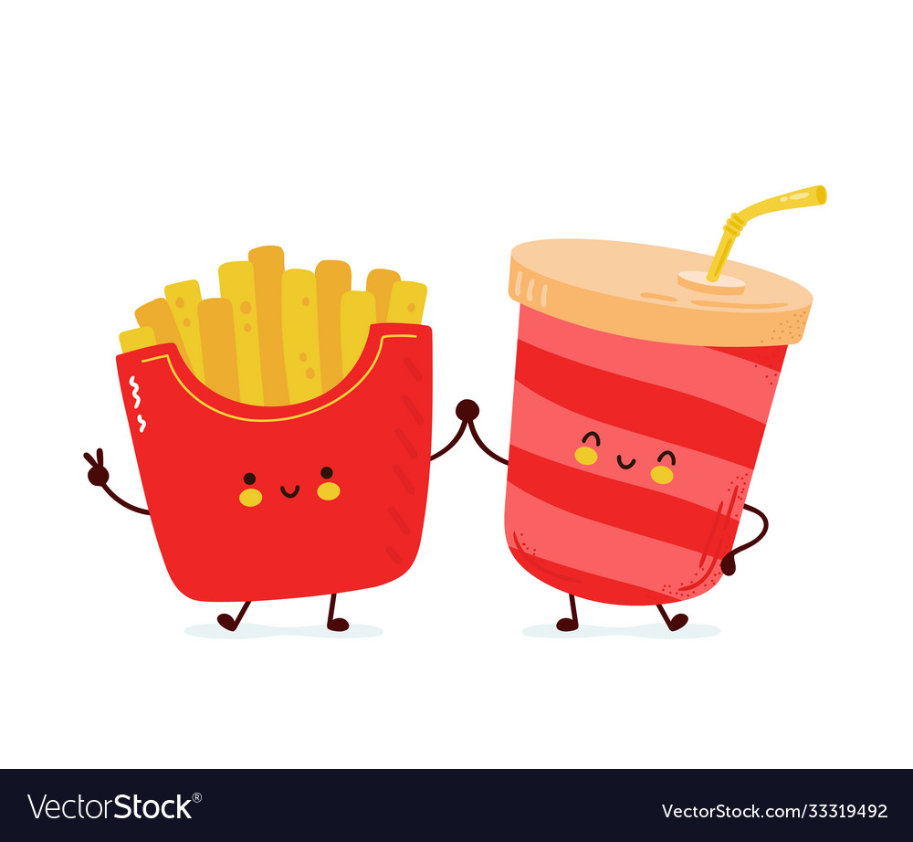 Cute happy french fries and soda water Royalty Free Vector