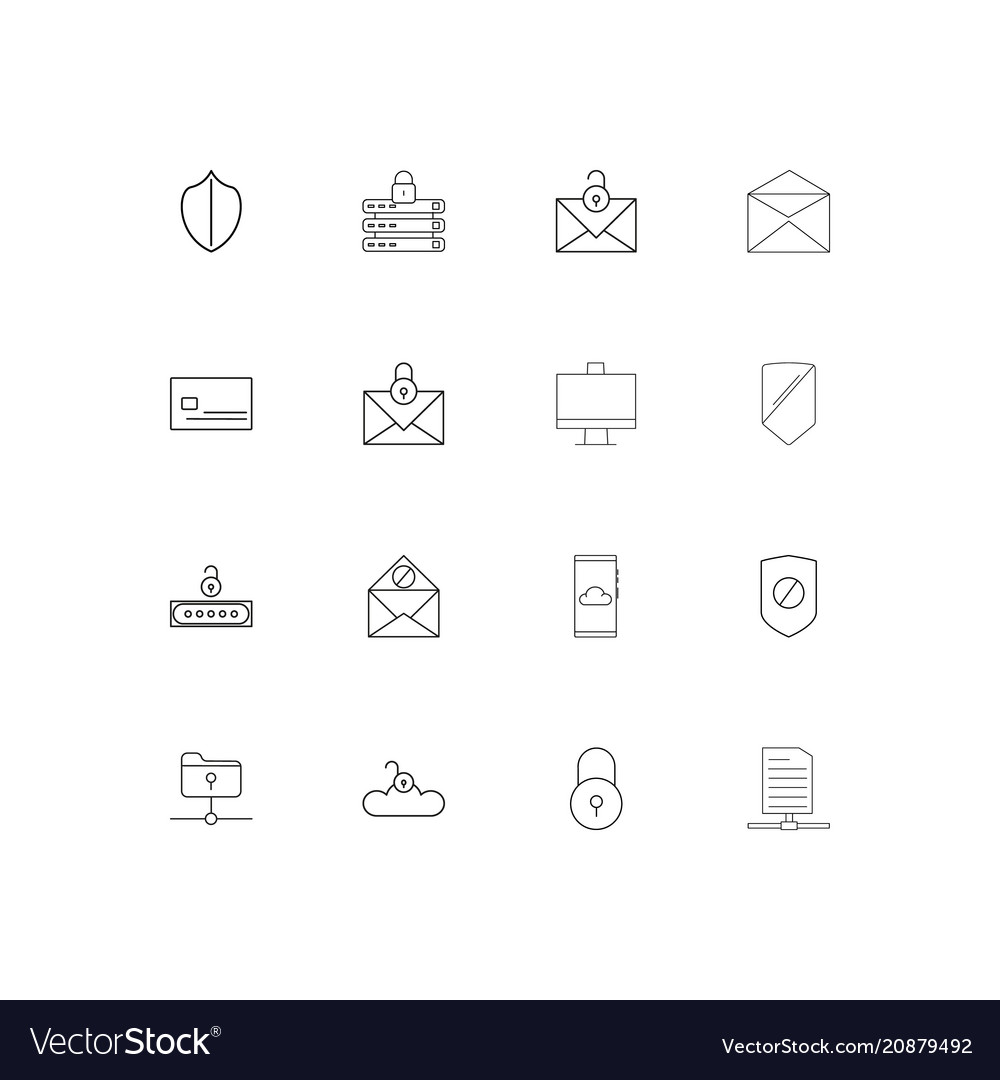 Cyber security linear thin icons set outlined