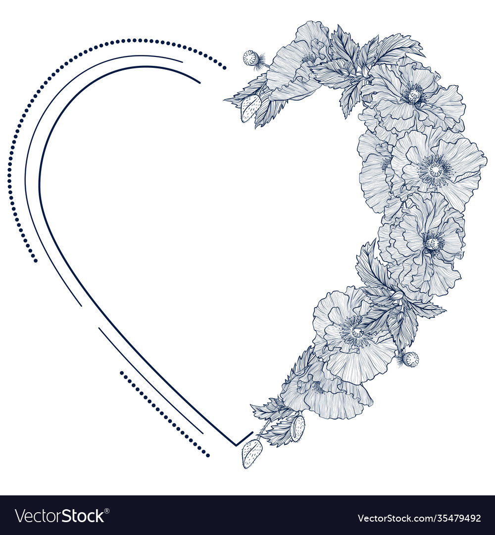 Frame with poppies in shape heart Vector Image Frame with poppies in shape heart