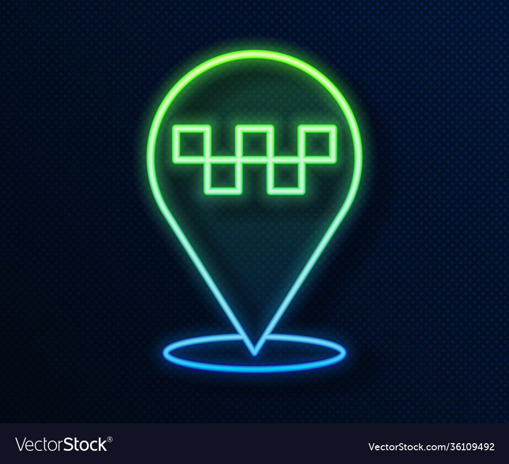 Glowing neon line map pointer with taxi icon