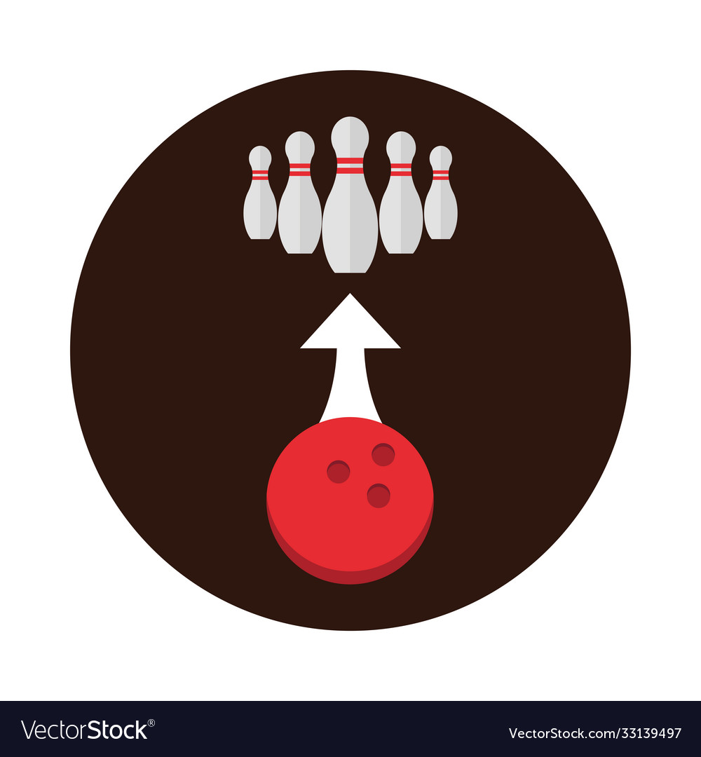 Bowling red ball and pins arrow direction game