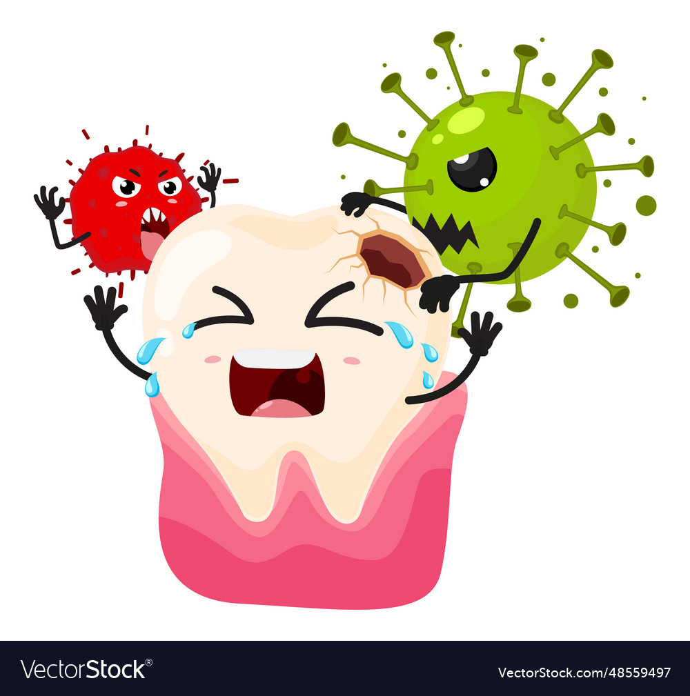 Cavity tooth cartoon with bad bacteria isolated Vector Image