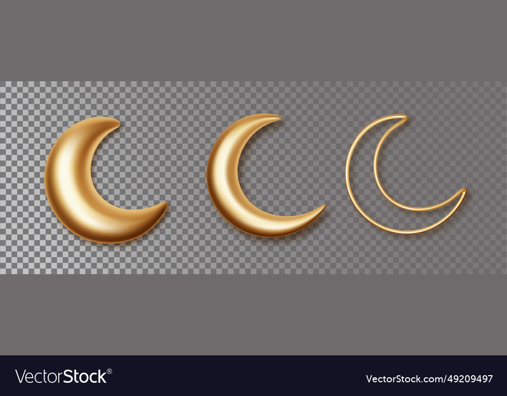 Crescent moons 3d golden decorative elements Vector Image