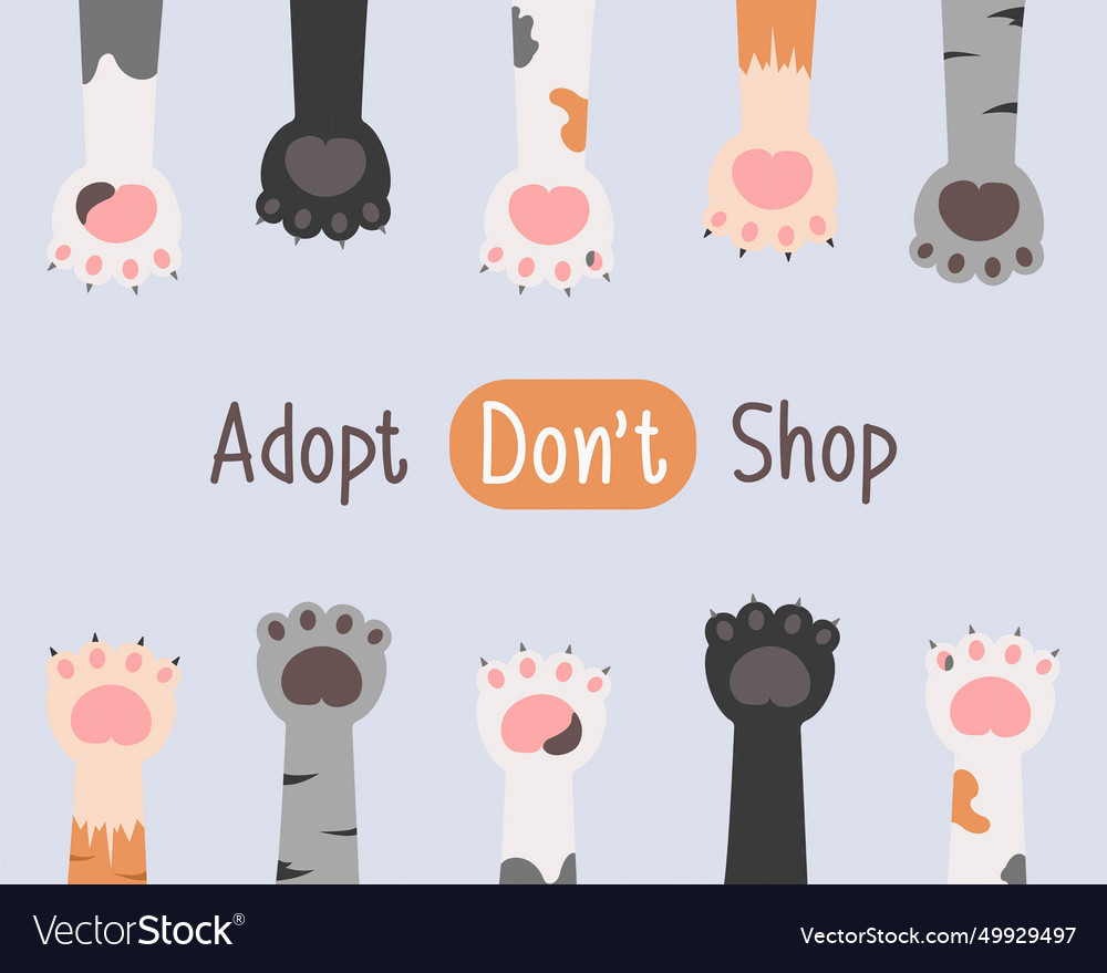 Diverse cat and dog paw text adopt me simple Vector Image