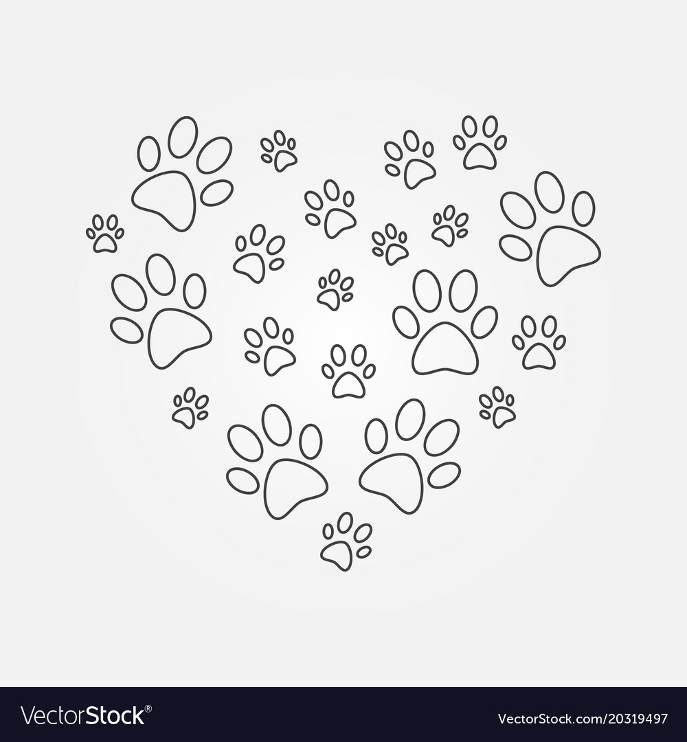 Download Heart with dog paw prints outline Royalty Free Vector Image