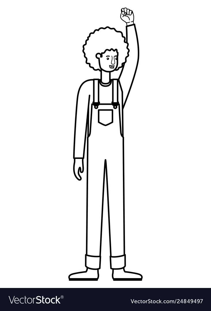Man in overalls with hand up avatar character