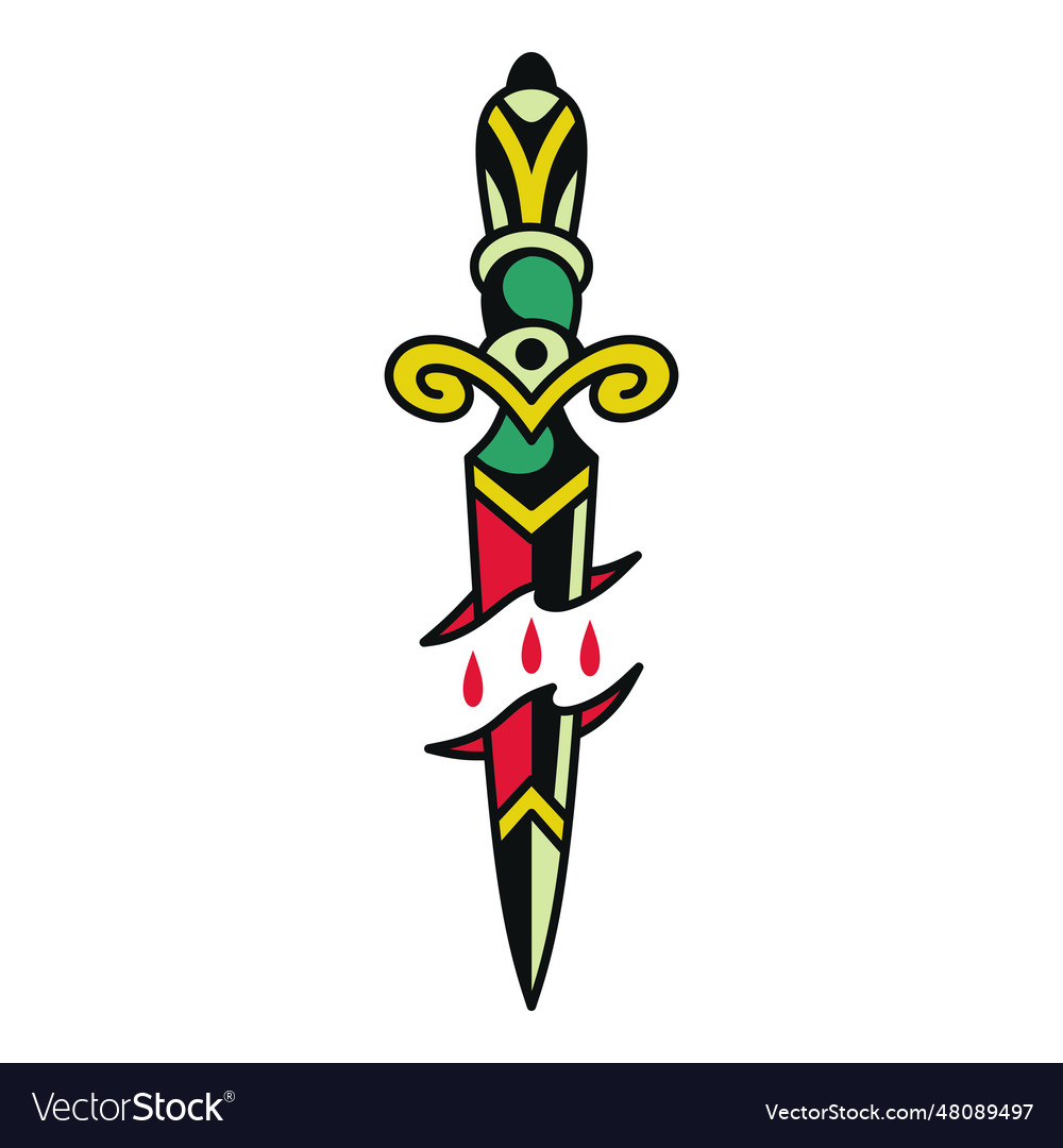 Old school dagger tattoo Royalty Free Vector Image