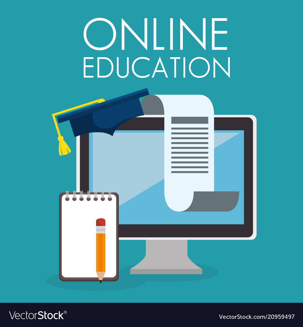 On line education with desktop computer vector image On line education with desktop computer
