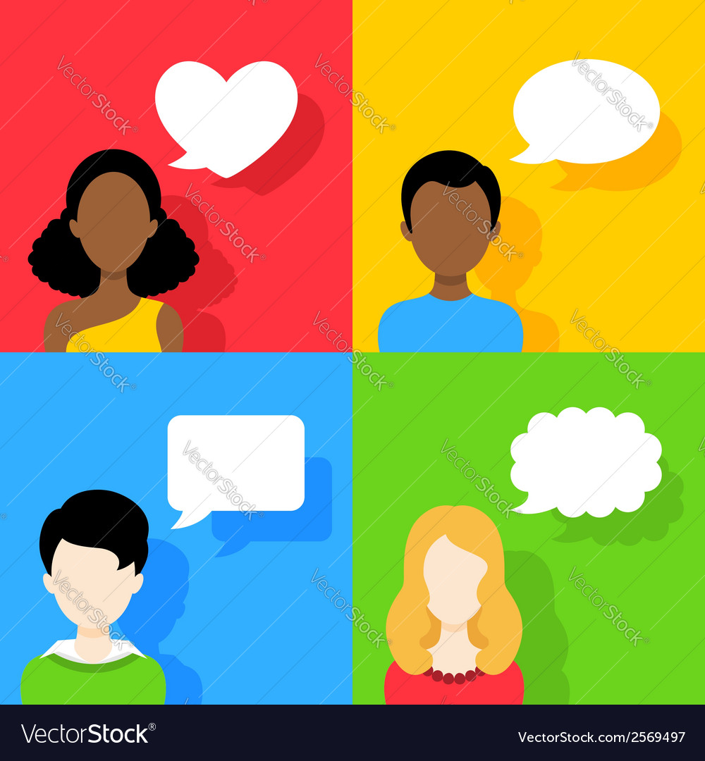 People icons with dialog speech bubbles set