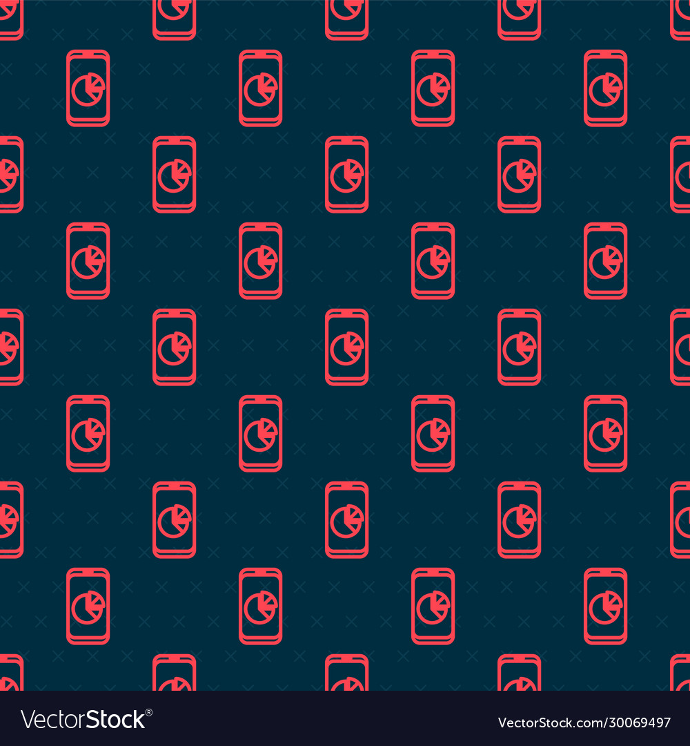 Red line mobile phone with graph chart icon vector image Red line mobile phone with graph chart icon