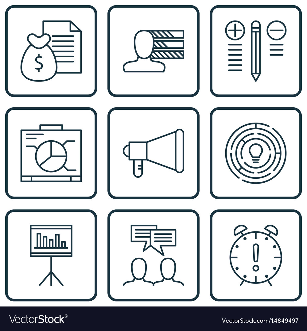 Set of 9 project management icons includes report