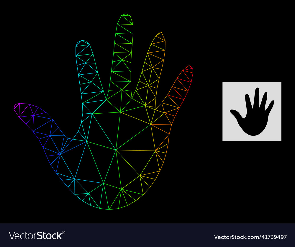 Spectrum gradiented polygonal net hand icon