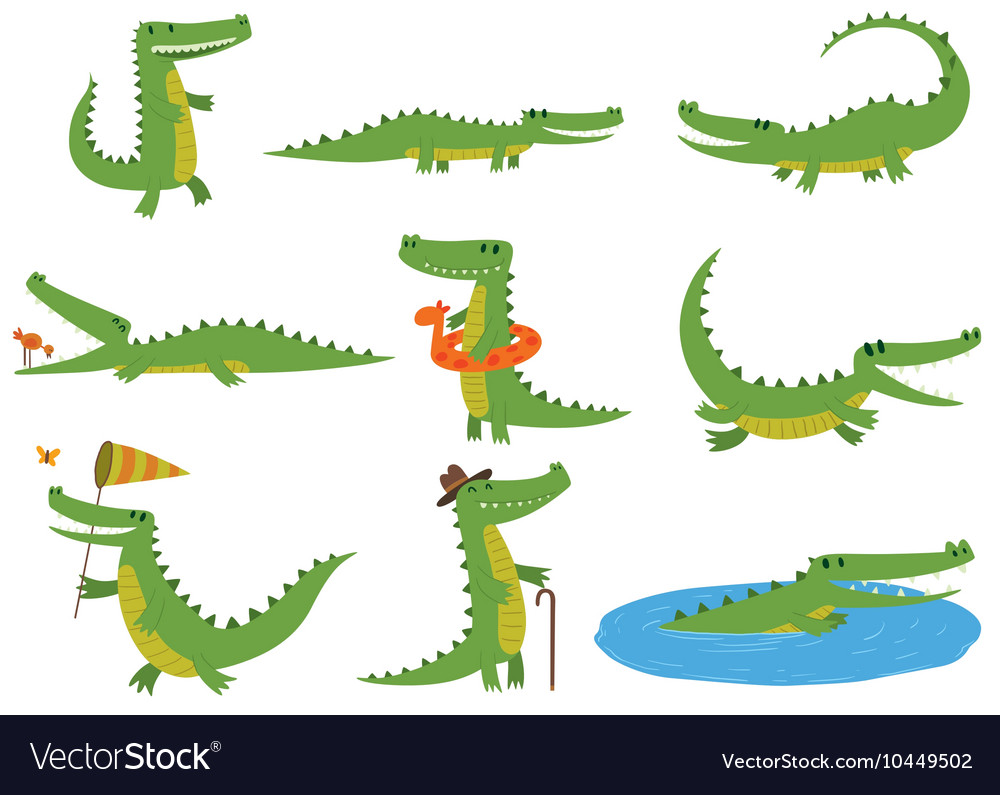 Crocodile character set Royalty Free Vector Image