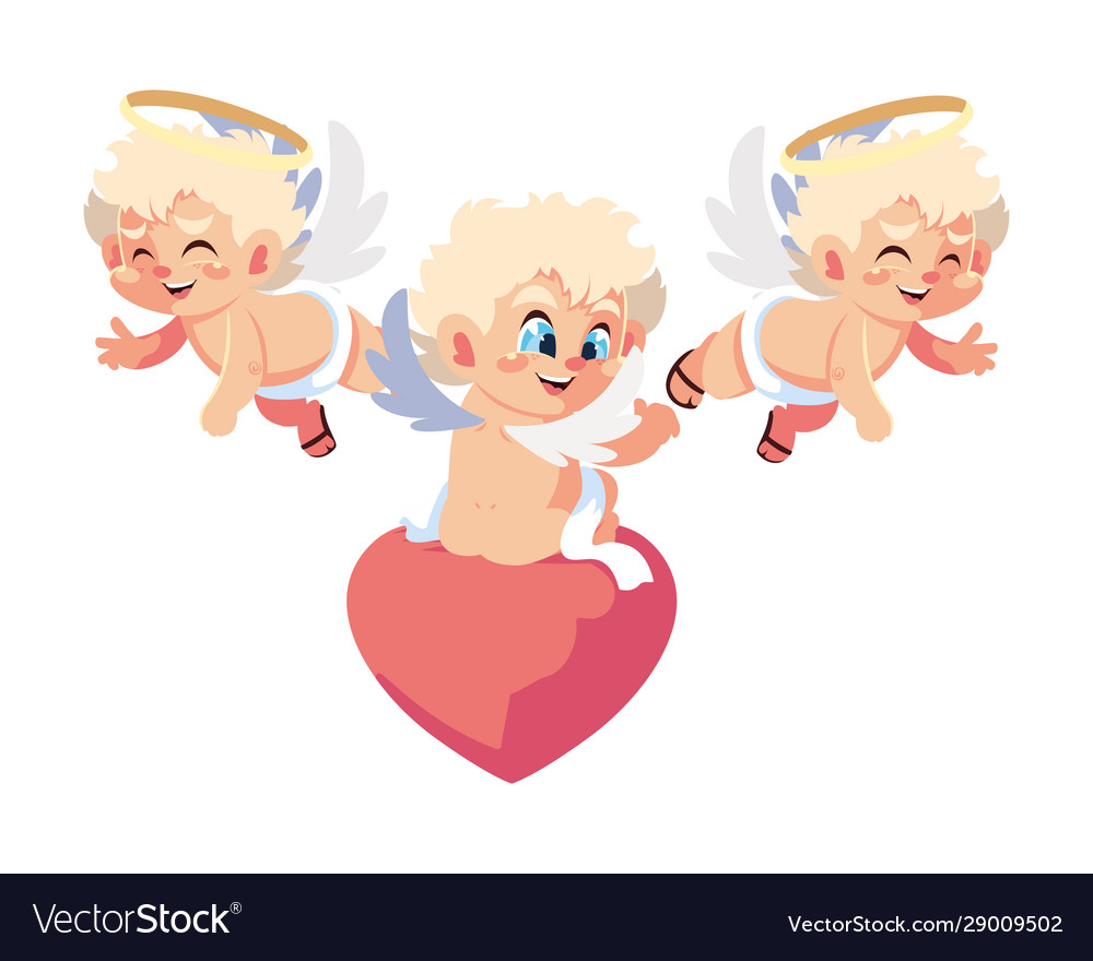 Cute cupid angels in different poses on white Vector Image