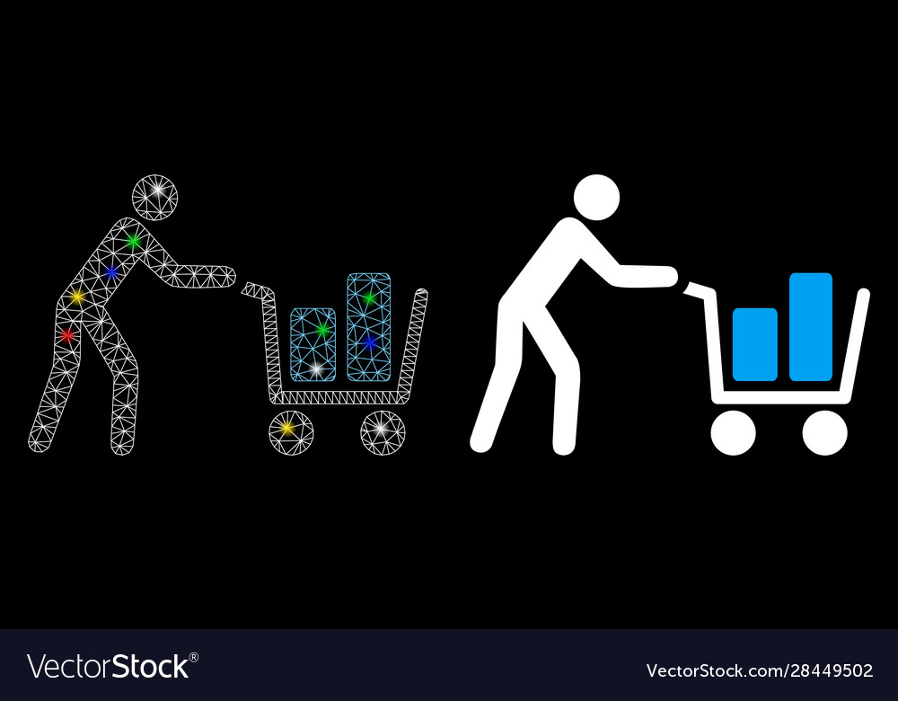 Glossy mesh wire frame client with shopping cart vector image Glossy mesh wire frame client with shopping cart