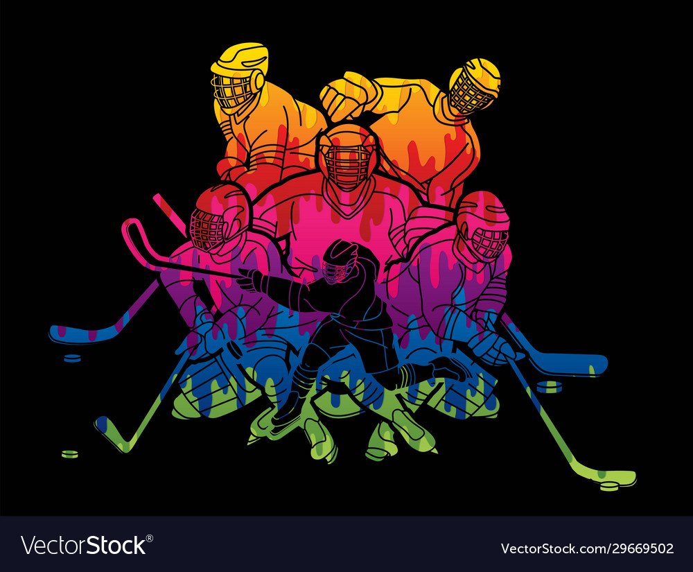 Group ice hockey players action cartoon sport