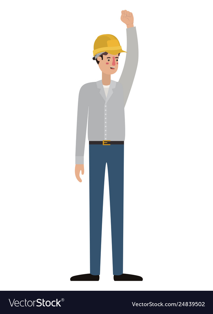 Man builder with hand up avatar character